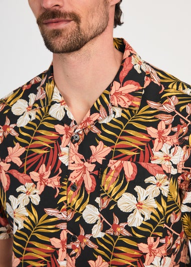 Tokyo Laundry Black Cotton Printed Poplin Short Sleeve Shirt