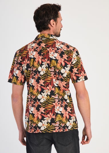 Tokyo Laundry Black Cotton Printed Poplin Short Sleeve Shirt