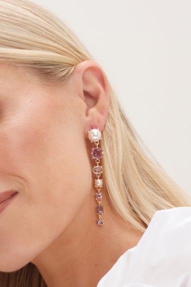 Mood Gold Romantic Crystal & Pearl Linear Drop Earrings