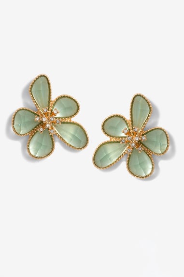 Mood Gold Green Facet Flower Stud Earrings