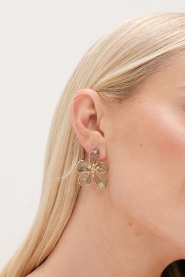 Mood Gold Green Facet Flower Stud Earrings