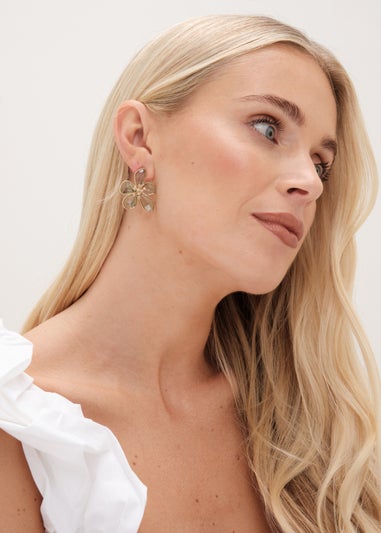 Mood Gold Green Facet Flower Stud Earrings