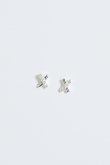 Simply Silver Sterling Silver 925 Polished & Crystal Kiss Stud Earrings