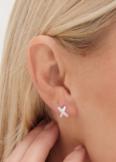 Simply Silver Sterling Silver 925 Polished & Crystal Kiss Stud Earrings
