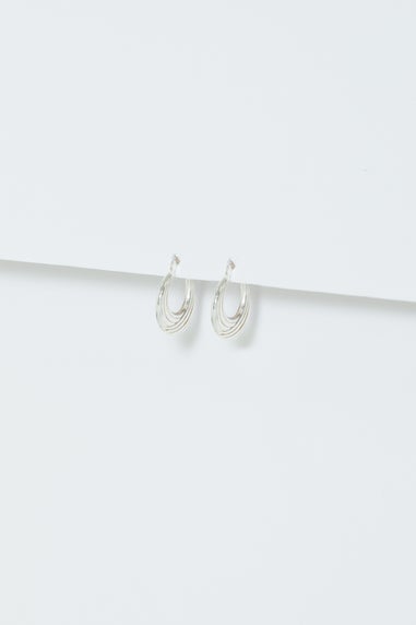 Simply Silver Sterling Silver 925 Polished Ribbed Flat Hoop Earrings
