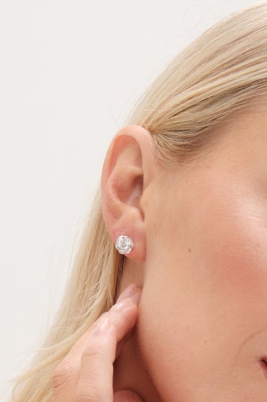 Simply Silver Sterling Silver 925 Polished & Cubic Zirconia Knot Stud Earrings