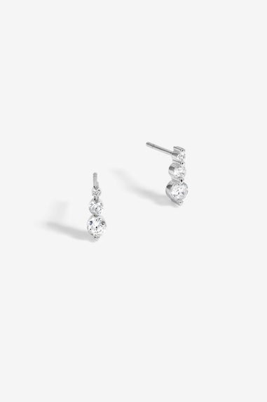 Simply Silver Sterling Silver 925 Cubic Zirconia Graduated Drop Stud Earrings