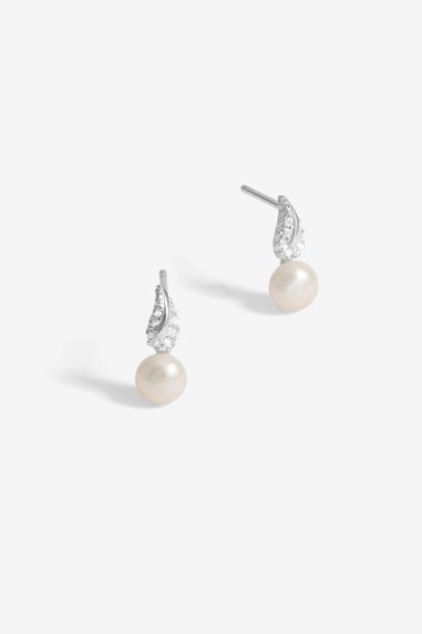 Simply Silver Sterling Silver 925 Pave & Pearl Drop Stud Earrings