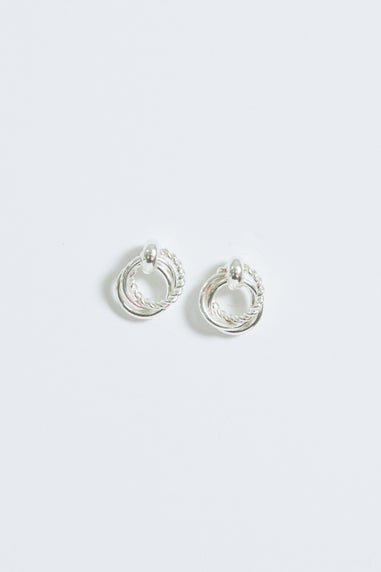 Simply Silver Sterling Silver 925 Polished & Textured Interlocking Circle Stud Earrings