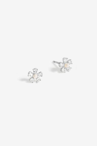 Simply Silver Sterling Silver 925 Cubic Zirconia & Pearl Flower Stud Earrings