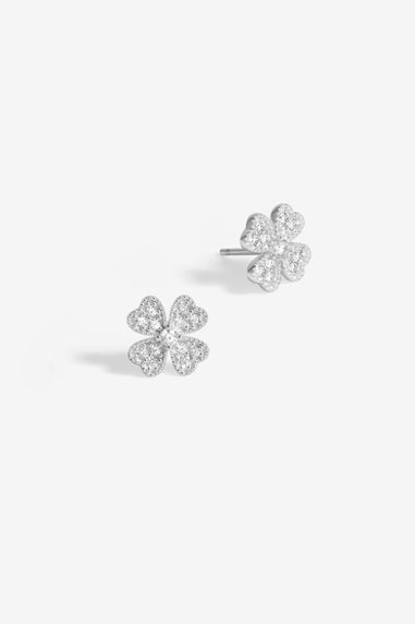 Simply Silver Sterling Silver 925 Cubic Zirconia Clover Large Stud Earrings