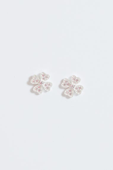 Simply Silver Sterling Silver 925 Cubic Zirconia Clover Large Stud Earrings