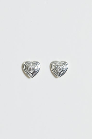 Simply Silver Sterling Silver 925 Ridged Heart Cubic Zirconia Stud Earrings