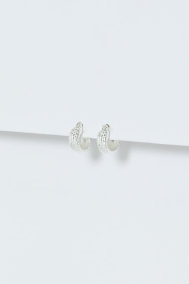 Simply Silver Sterling Silver 925 Polished Mini Textured Huggie Hoop Earrings