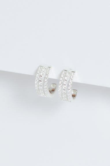 Simply Silver Sterling Silver 925 Cubic Zirconia Triple Row Hoop Earrings