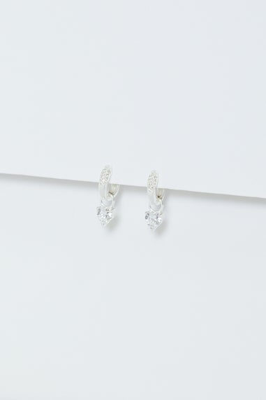 Simply Silver Sterling Silver 925 Cubic Zirconia Heart Hoop Earrings