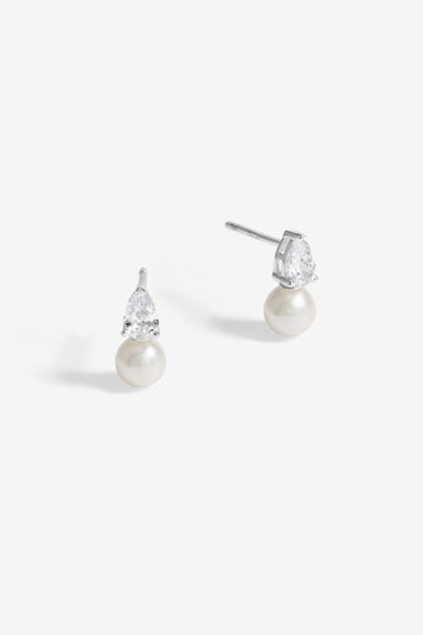 Simply Silver Sterling Silver 925 Cubic Zirconia & Pearl Drop Stud Earrings