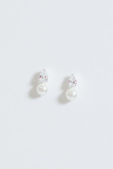 Simply Silver Sterling Silver 925 Cubic Zirconia & Pearl Drop Stud Earrings