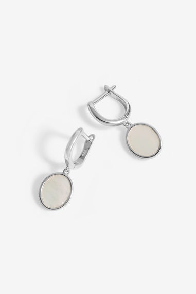 Simply Silver Sterling Silver 925 Mother Of Pearl Oval Hoop Earrings