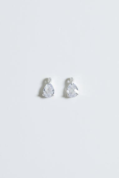 Simply Silver Sterling Silver 925 Cubic Zirconia & Pave Pear Drop Stud Earrings