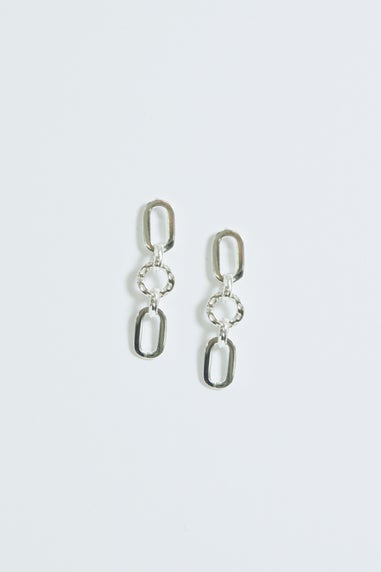 Simply Silver Sterling Silver 925 Polished & Textured Link Drop Earrings