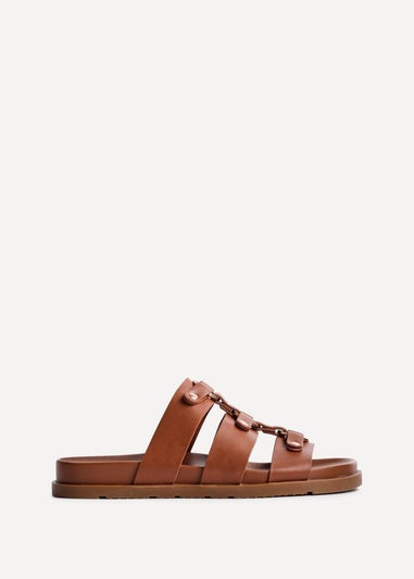 Linzi Marcia Tan Faux Leather Studded Gladiator Slip On Sandals