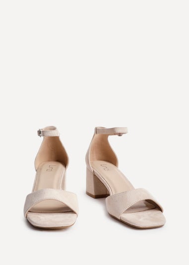 Linzi Maddie Sand Faux Suede Closed Back Block Heeled Sandals