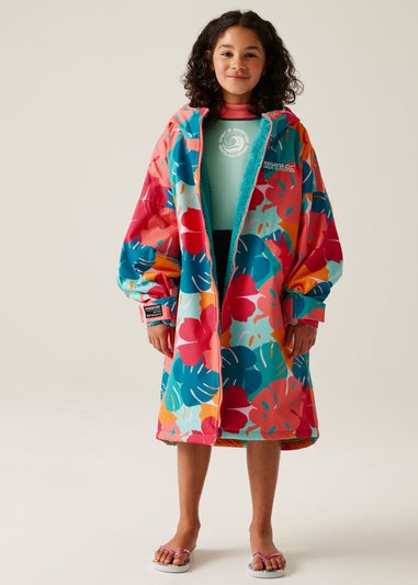 Regatta Tropical Leaf Print Kids Junior Waterproof Hydrofort Robe (3-13 Years)