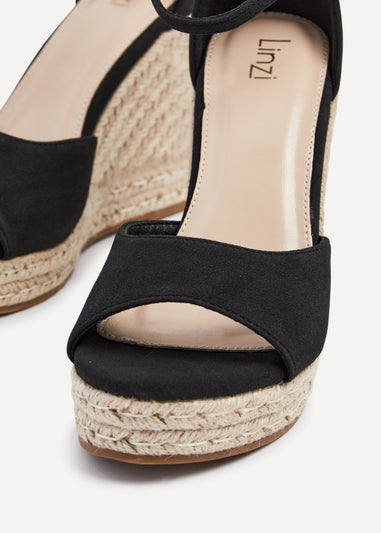 Linzi Gracio Black Faux Suede Rope Platform Wedge