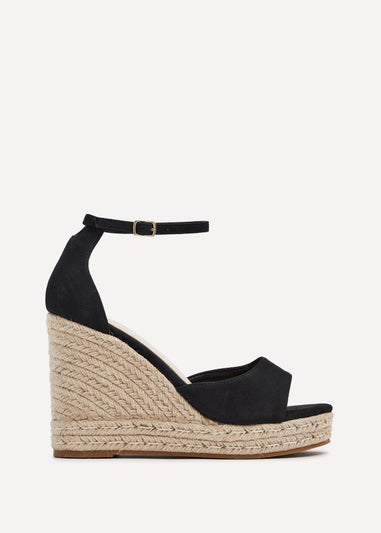 Linzi Gracio Black Faux Suede Rope Platform Wedge