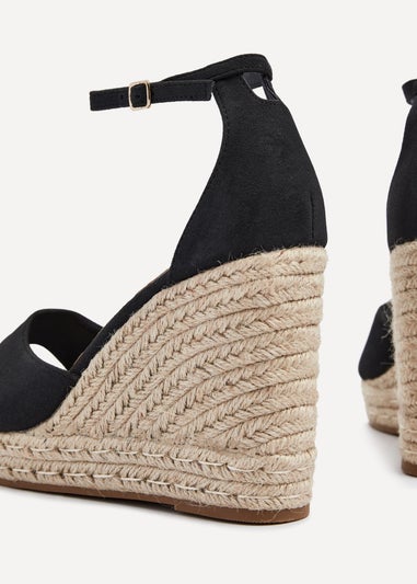 Linzi Gracio Black Faux Suede Rope Platform Wedge