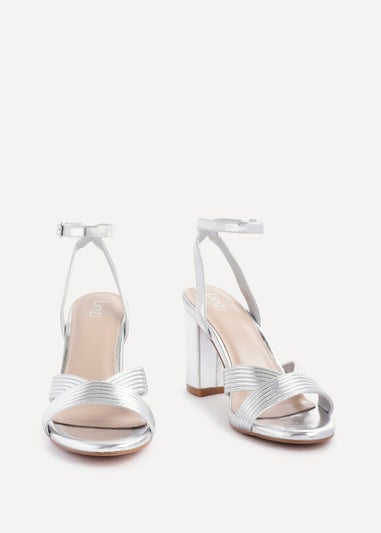 Linzi City Silver Faux Leather Block Heeled Sandal