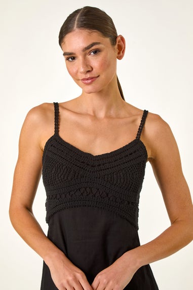 Roman Black Lace Panel Strappy Midi Dress