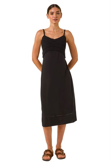 Roman Black Lace Panel Strappy Midi Dress