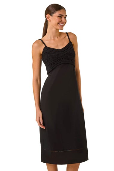 Roman Black Lace Panel Strappy Midi Dress