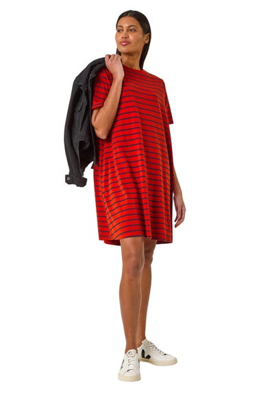 Roman Red Stripe Print Jersey T Shirt Dress