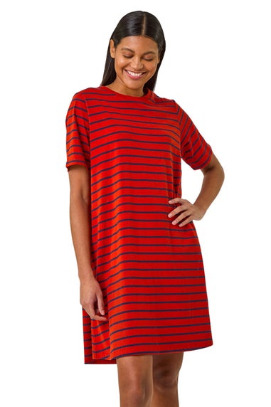 Roman Red Stripe Print Jersey T Shirt Dress