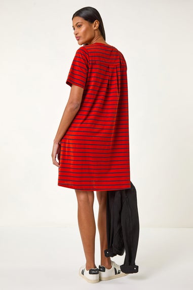 Roman Red Stripe Print Jersey T Shirt Dress