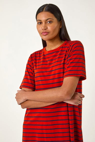 Roman Red Stripe Print Jersey T Shirt Dress