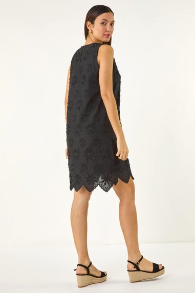 Roman Black Flower Embroidered Shift Dress