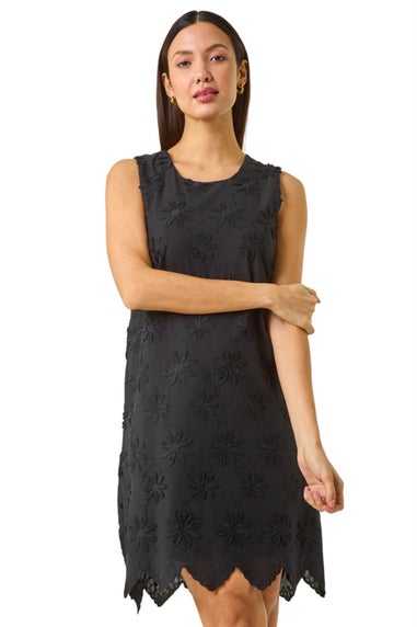 Roman Black Flower Embroidered Shift Dress