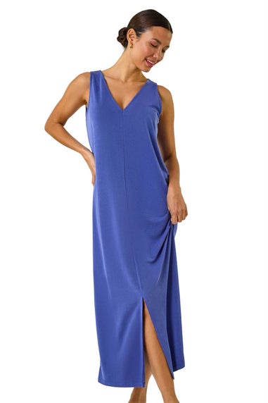 Roman Blue Soft Pique Stretch Midi Dress