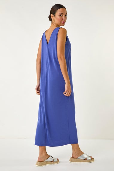 Roman Blue Soft Pique Stretch Midi Dress