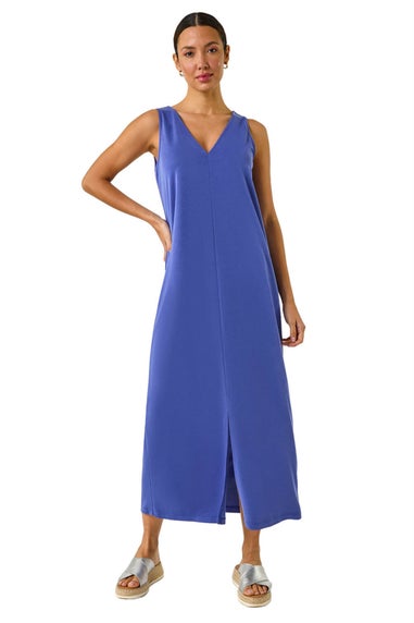 Roman Blue Soft Pique Stretch Midi Dress