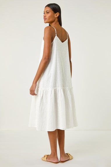 Roman White Broderie Frill Tiered Midi Dress