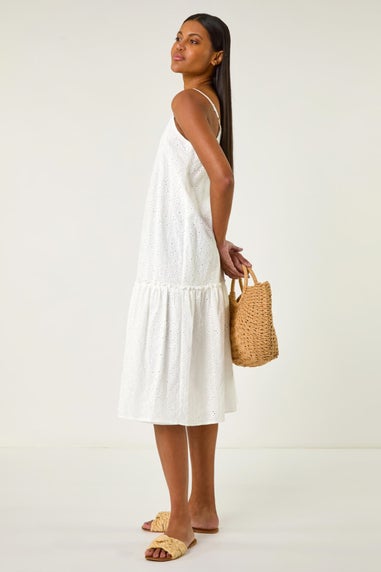 Roman White Broderie Frill Tiered Midi Dress