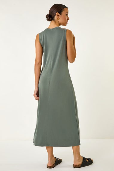 Roman Khaki Sandwash Stretch Midi Dress