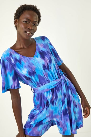 Roman Purple Abstract Print Belted Playsuit