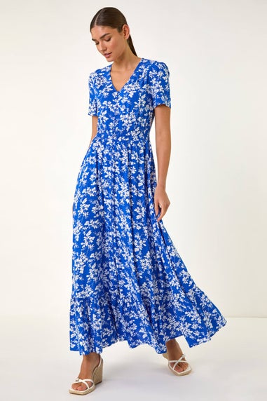 Roman Ink Blue Floral Button Maxi Dress