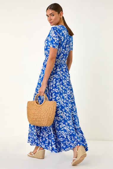 Roman Ink Blue Floral Button Maxi Dress